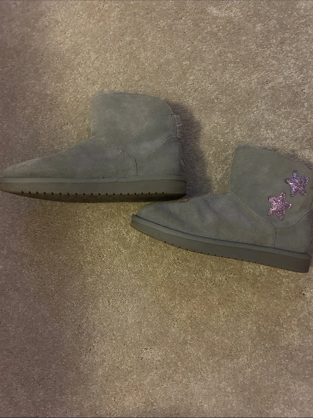 UGG Gray Suede Ankle Boots with Pink Glitter Stars